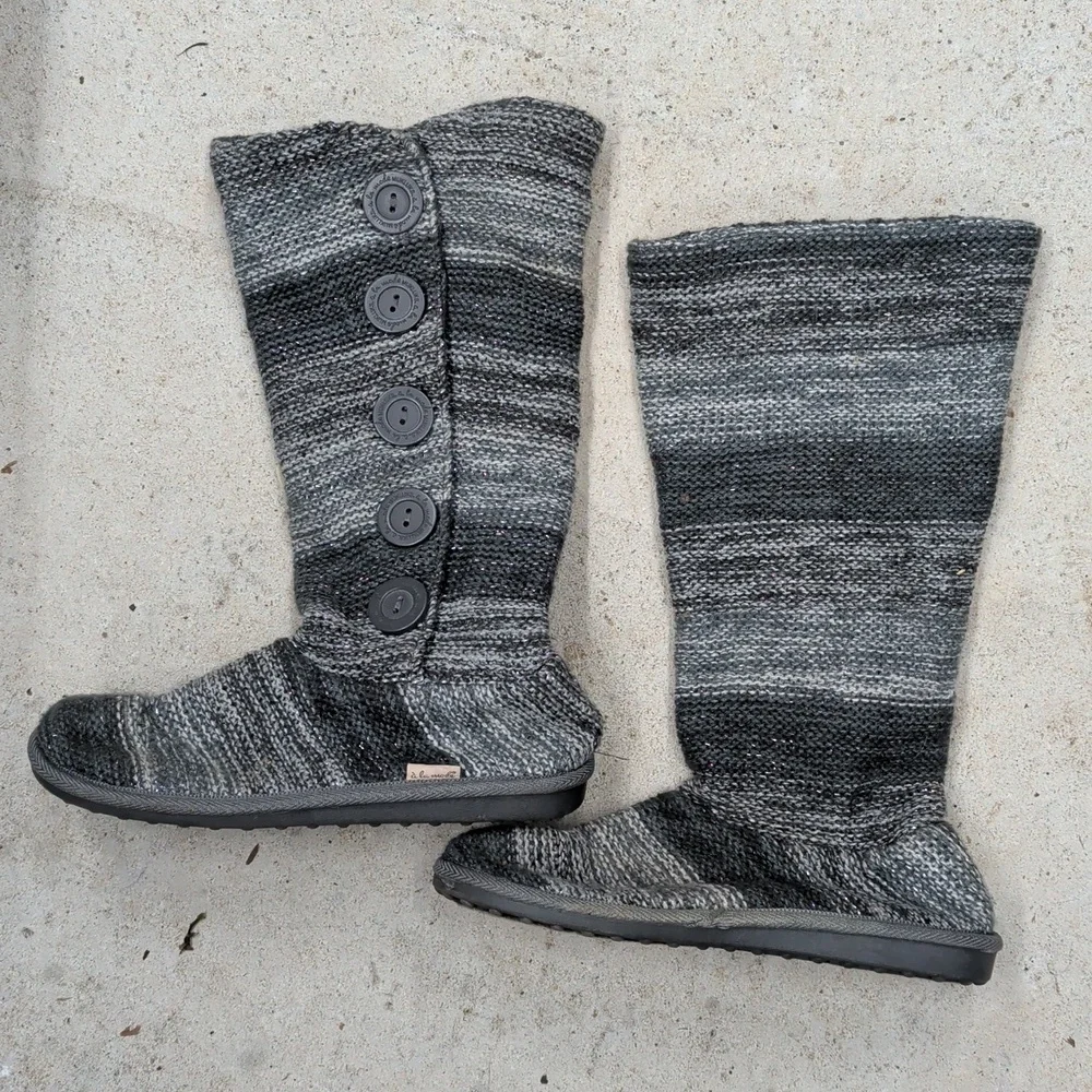 Muk Luks Black and Gray Knit Sweater Women's Boots